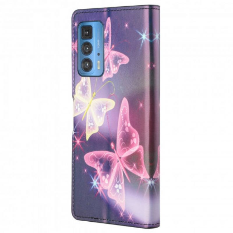 Flip Cover Til Motorola Edge 20 Pro Sommerfugle Og Blomster