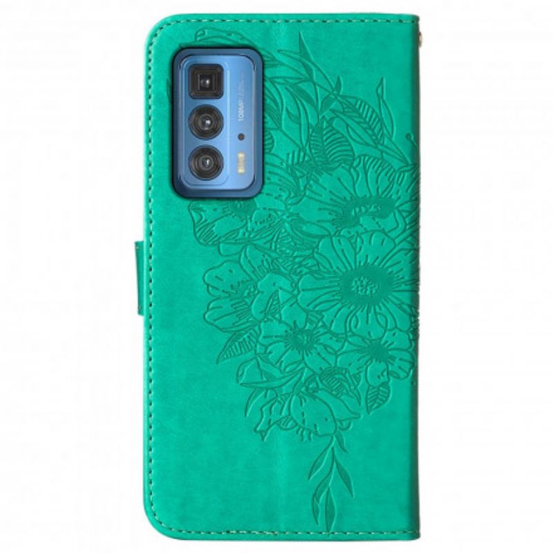 Flip Cover Til Motorola Edge 20 Pro Sommerfugledesign Med Snor