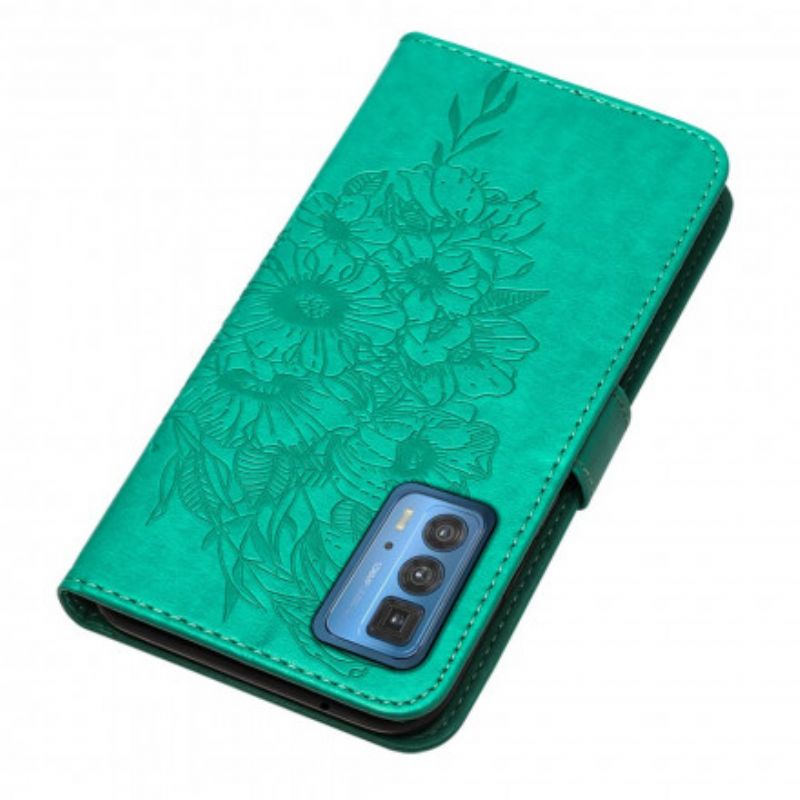 Flip Cover Til Motorola Edge 20 Pro Sommerfugledesign Med Snor