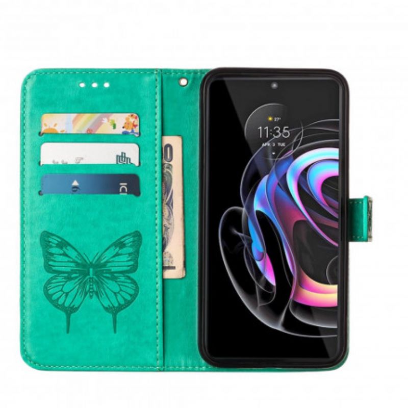 Flip Cover Til Motorola Edge 20 Pro Sommerfugledesign Med Snor