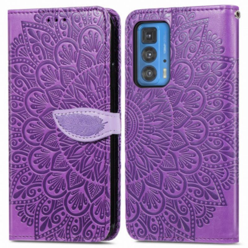 Læder Cover Motorola Edge 20 Pro Telefon Etui Feather Mandala