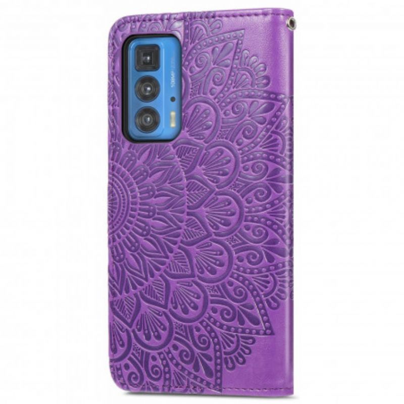 Læder Cover Motorola Edge 20 Pro Telefon Etui Feather Mandala