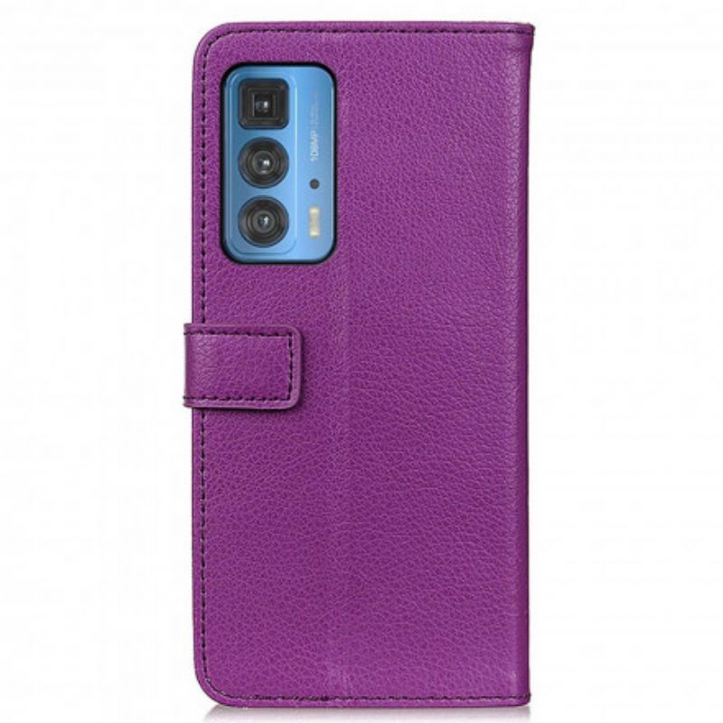 Læder Cover Motorola Edge 20 Pro Telefon Etui Litchi Premium Imiteret Læder