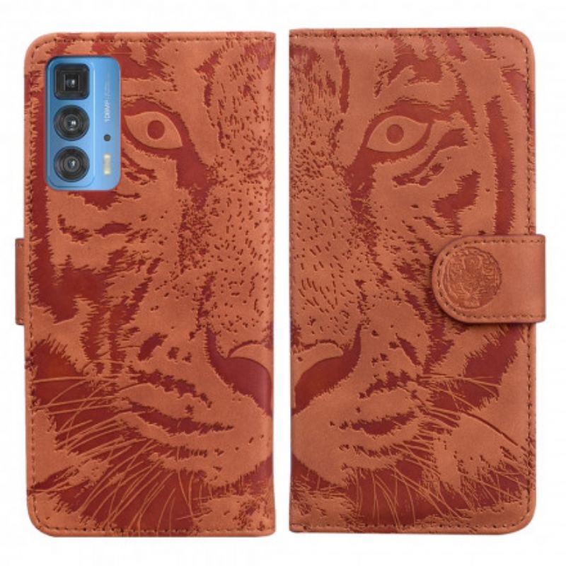 Læder Cover Motorola Edge 20 Pro Telefon Etui Tiger Face Print