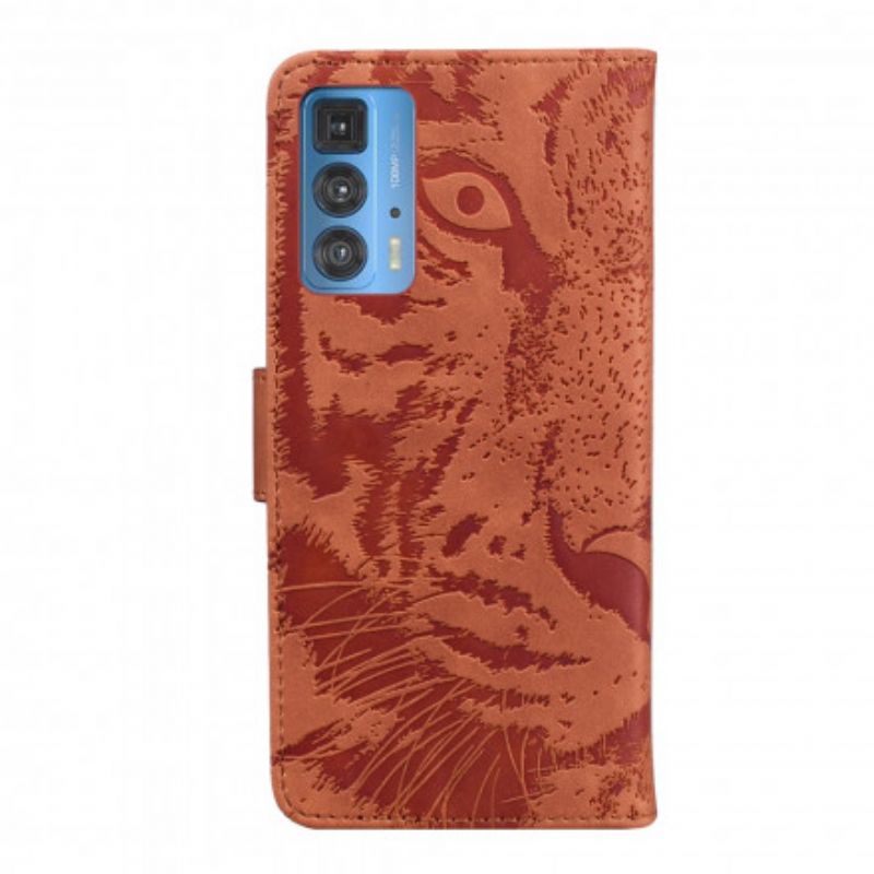 Læder Cover Motorola Edge 20 Pro Telefon Etui Tiger Face Print