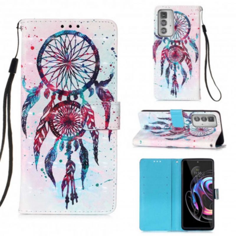 Læder Cover Motorola Edge 20 Pro Telefon Etui Watercolor Dream Catcher