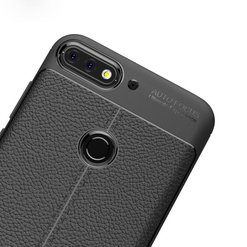 Cover for Honor 7C Sort Dobbelt Line Lychee Læder Effekt