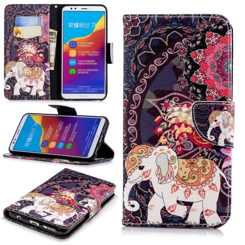 Flip Cover Honor 7C Etnisk Elefantmandala