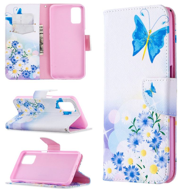 Flip Cover Læder for Oppo A72 Magenta Malede Sommerfugle Og Blomster