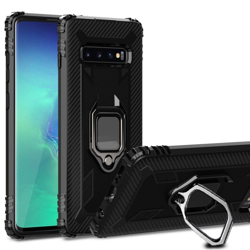 Cover for Samsung Galaxy S10 Plus Sort Ring Og Kulfiber