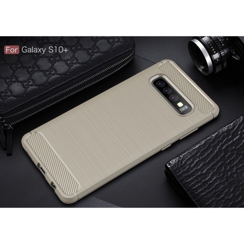 Cover Samsung Galaxy S10 Plus Sort Børstet Kulfiber Original