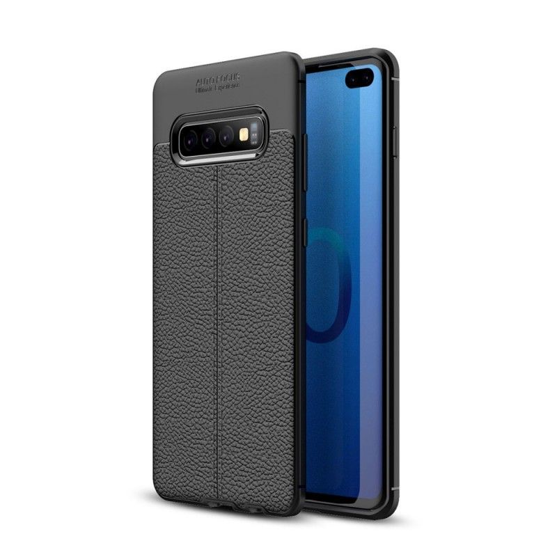 Cover Samsung Galaxy S10 Plus Sort Dobbelt Line Lychee Læder Effekt Beskyttelse