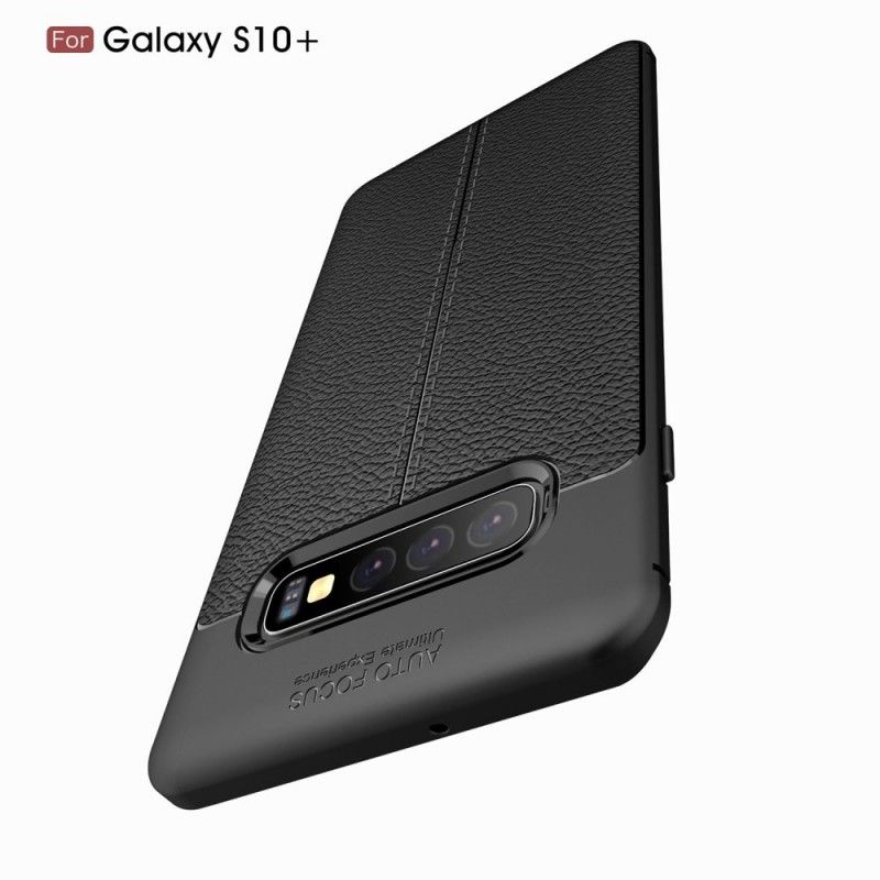 Cover Samsung Galaxy S10 Plus Sort Dobbelt Line Lychee Læder Effekt Beskyttelse