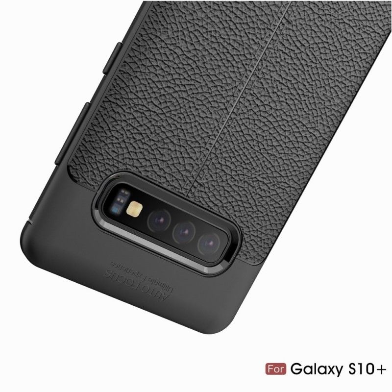 Cover Samsung Galaxy S10 Plus Sort Dobbelt Line Lychee Læder Effekt Beskyttelse