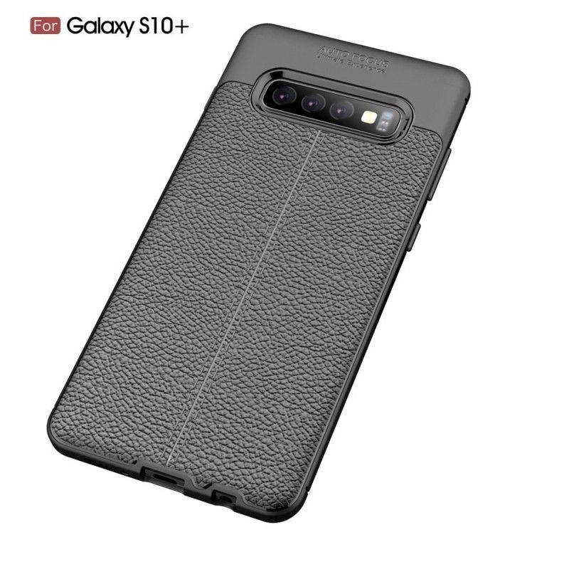 Cover Samsung Galaxy S10 Plus Sort Dobbelt Line Lychee Læder Effekt Beskyttelse