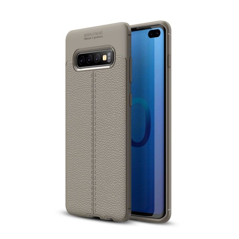 Cover Samsung Galaxy S10 Plus Sort Dobbelt Line Lychee Læder Effekt Beskyttelse