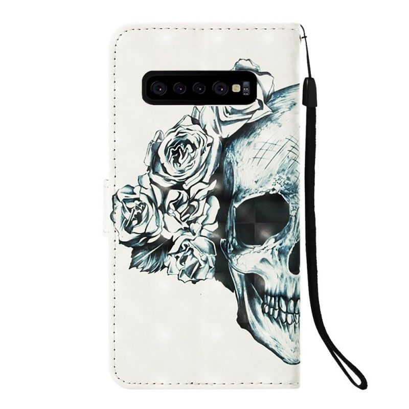 Flip Cover Læder for Samsung Galaxy S10 Plus Blomstret Kranium