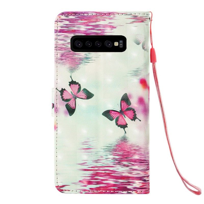 Flip Cover Læder for Samsung Galaxy S10 Plus Røde Sommerfugle