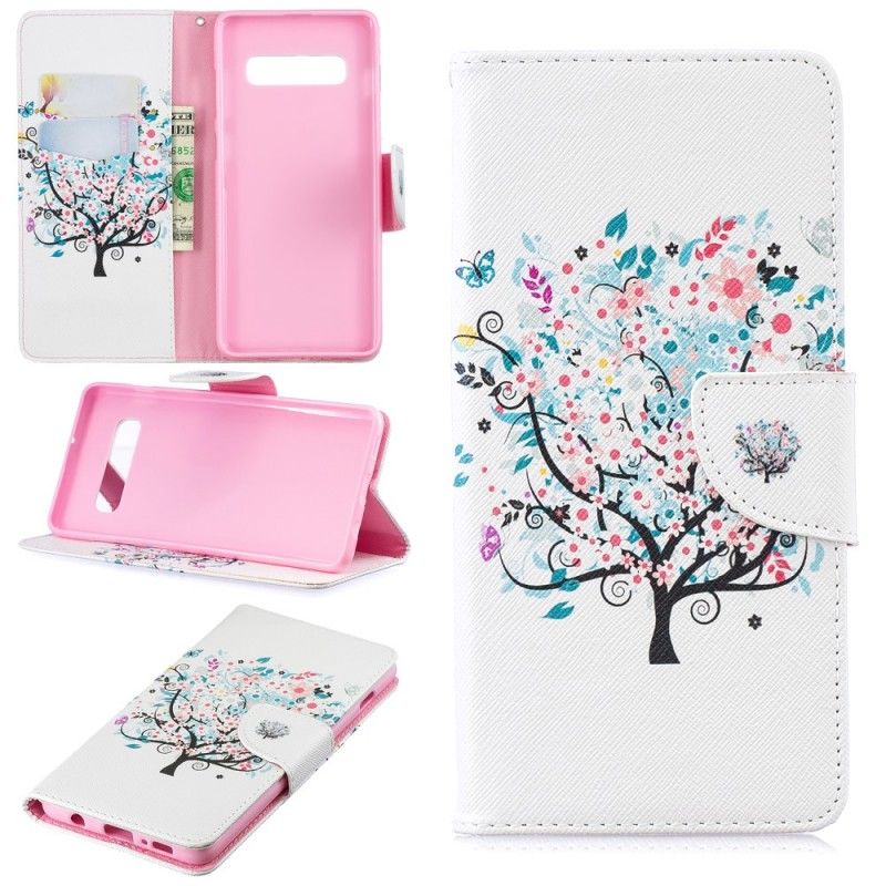 Flip Cover Læder Samsung Galaxy S10 Plus Blomstret Træ