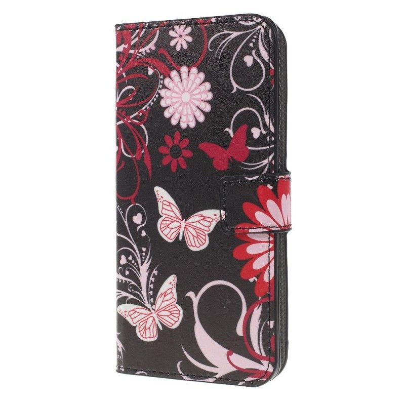 Flip Cover Læder Samsung Galaxy S10 Plus Hvid Sommerfugle Og Blomster