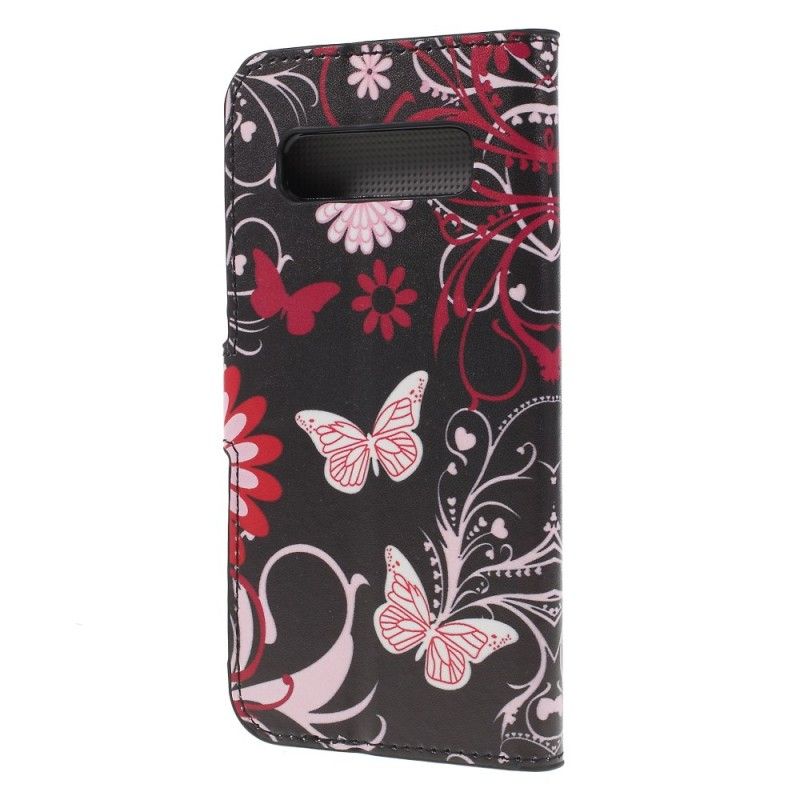 Flip Cover Læder Samsung Galaxy S10 Plus Hvid Sommerfugle Og Blomster