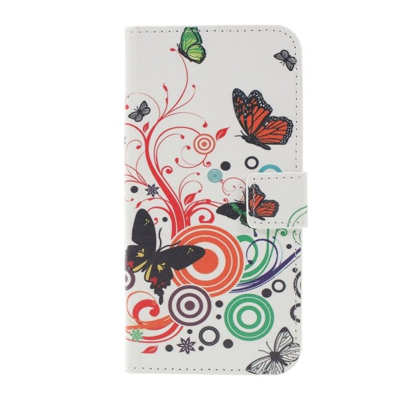 Flip Cover Læder Samsung Galaxy S10 Plus Hvid Sommerfugle Og Blomster