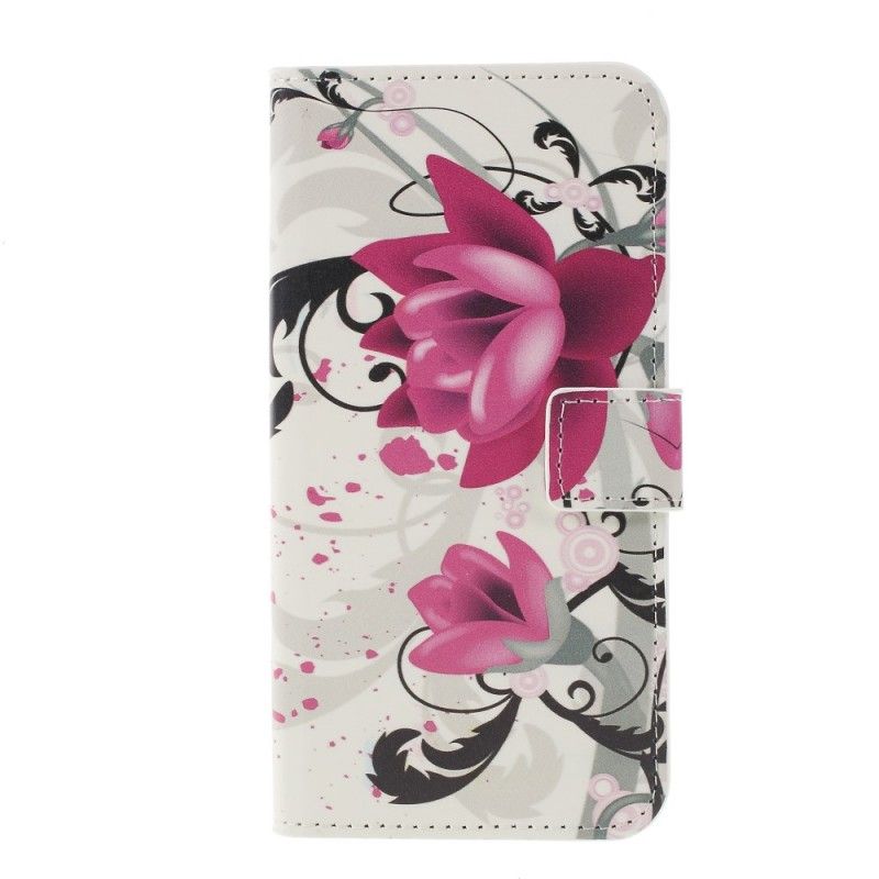 Flip Cover Læder Samsung Galaxy S10 Plus Magenta Sommerfugle Og Blomster Original