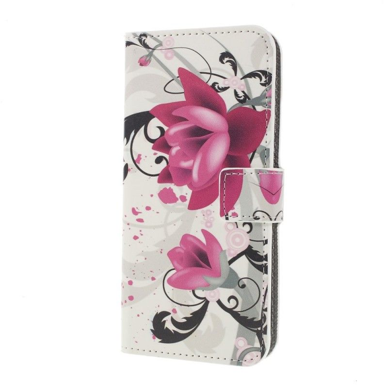 Flip Cover Læder Samsung Galaxy S10 Plus Magenta Sommerfugle Og Blomster Original