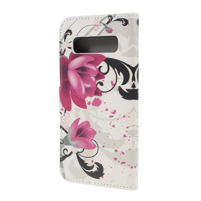 Flip Cover Læder Samsung Galaxy S10 Plus Magenta Sommerfugle Og Blomster Original