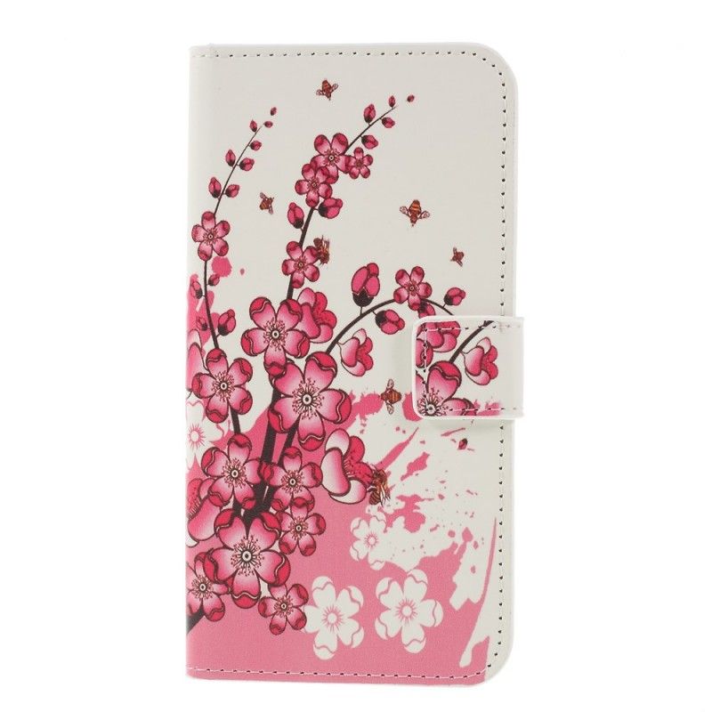 Flip Cover Læder Samsung Galaxy S10 Plus Magenta Sommerfugle Og Blomster Original