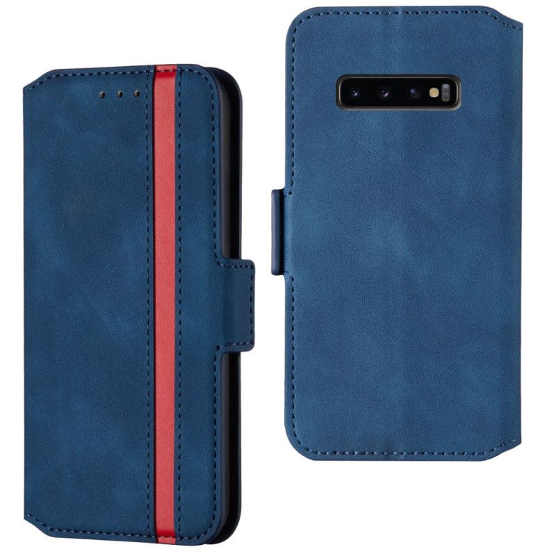 Flip Cover Læder Samsung Galaxy S10 Plus Rød To-Tone Lodret Linje