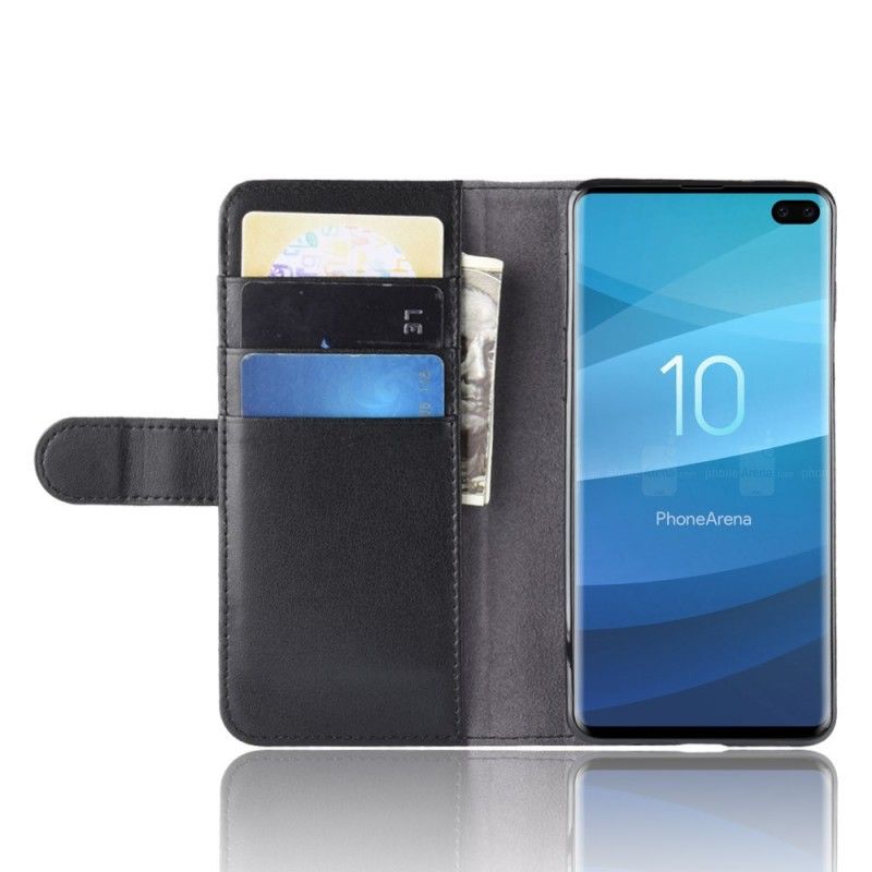 Flip Cover Læder Samsung Galaxy S10 Plus Sort Delt Læder Beskyttelse