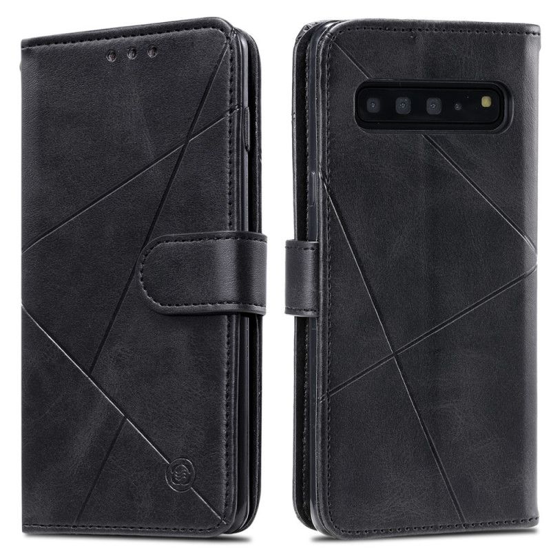 Flip Cover Læder Samsung Galaxy S10 Plus Sort Diamant Imiteret Læder Beskyttelse