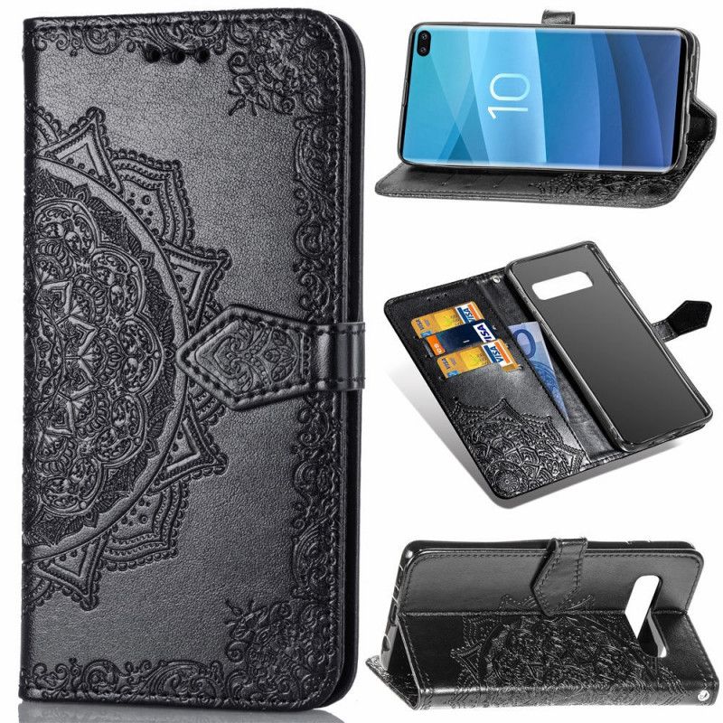 Flip Cover Læder Samsung Galaxy S10 Plus Sort Mandala I Middelalderen Beskyttelse