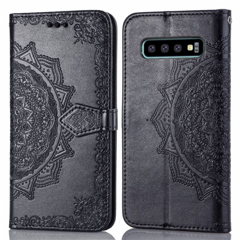 Flip Cover Læder Samsung Galaxy S10 Plus Sort Mandala I Middelalderen Beskyttelse