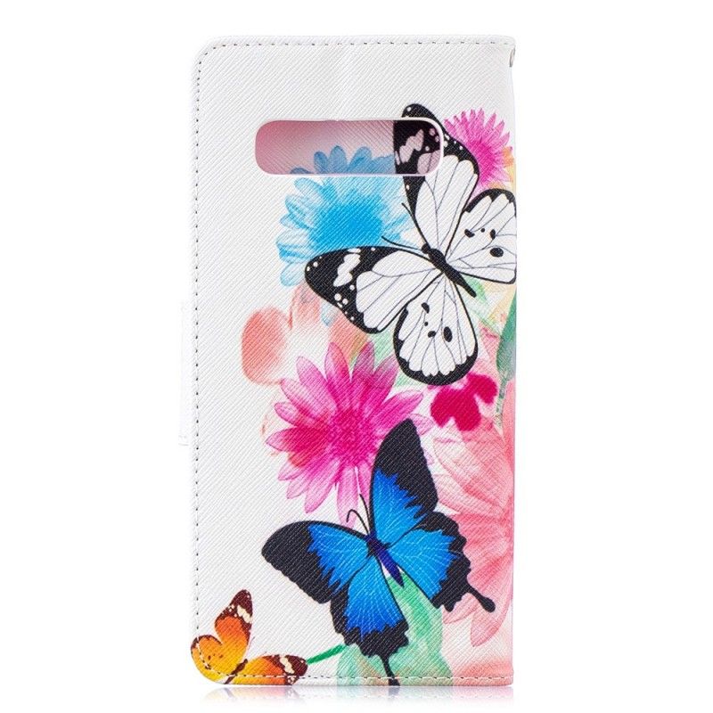 Flip Cover Samsung Galaxy S10 Plus Magenta Mobilcover Malede Sommerfugle Og Blomster