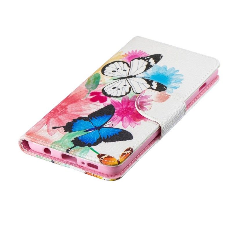 Flip Cover Samsung Galaxy S10 Plus Magenta Mobilcover Malede Sommerfugle Og Blomster