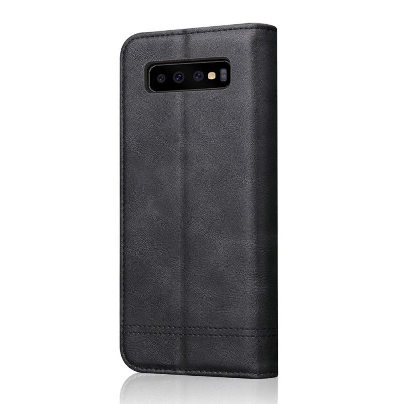 Læder Cover for Samsung Galaxy S10 Plus Sort Syet Lædereffekt