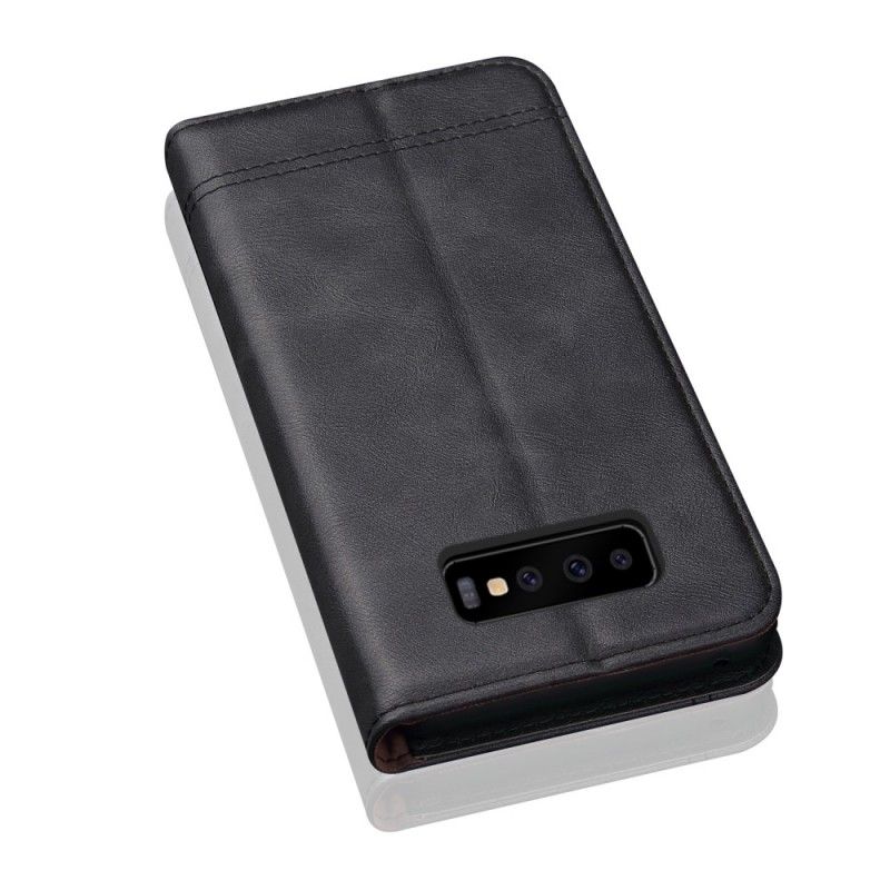 Læder Cover for Samsung Galaxy S10 Plus Sort Syet Lædereffekt