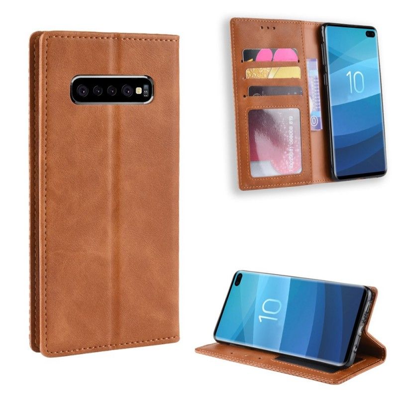 Læder Cover Samsung Galaxy S10 Plus Sort Stiliseret Vintage Lædereffekt