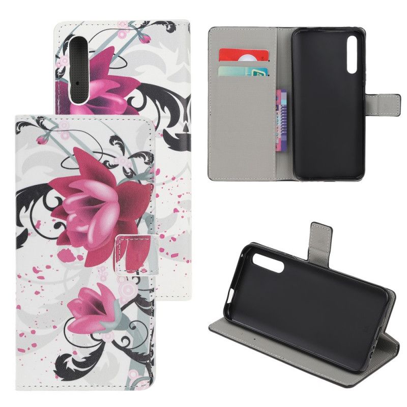 Flip Cover Huawei P Smart S Magenta Mobilcover Tropiske Blomster