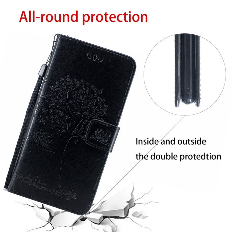 Flip Cover Huawei P Smart S Sort Træ- Og Rem-Ugler