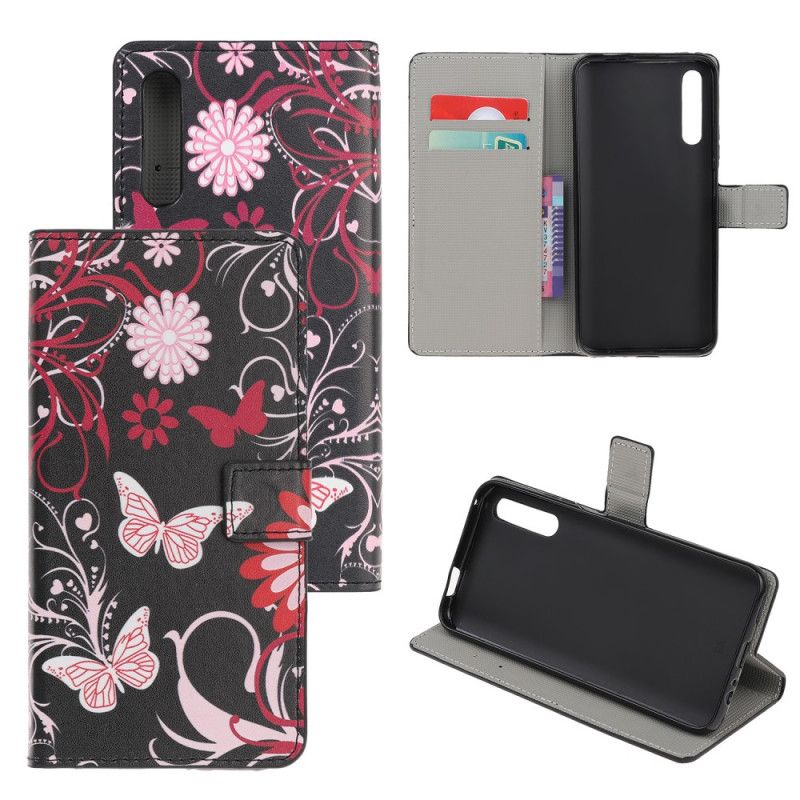 Flip Cover Læder Huawei P Smart S Sort Sommerfugle Og Blomster Original