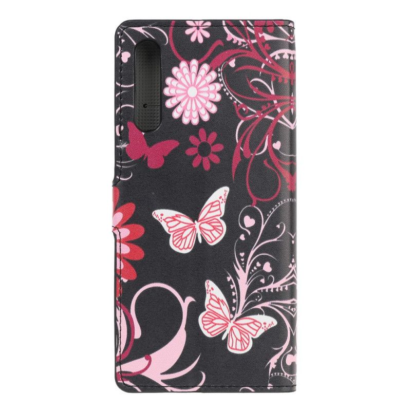 Flip Cover Læder Huawei P Smart S Sort Sommerfugle Og Blomster Original