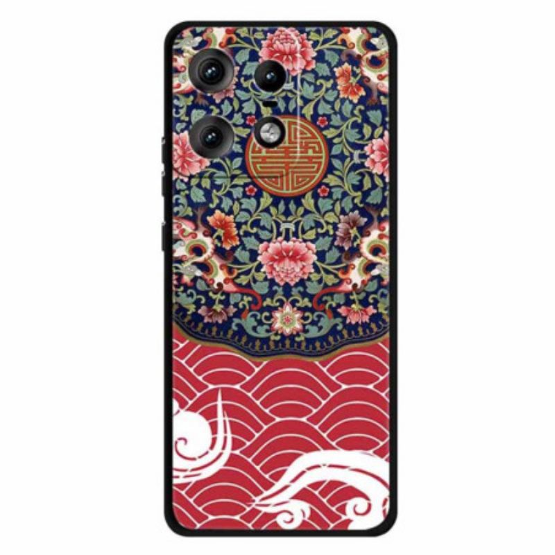 Cover Motorola Edge 50 Pro Telefon Etui Blomsterklynge Og Drage