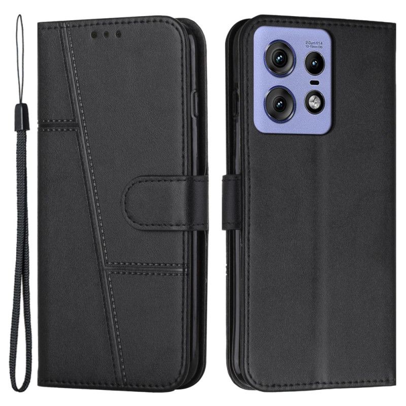 Læder Cover Motorola Edge 50 Pro Telefon Etui Business Style Strappy