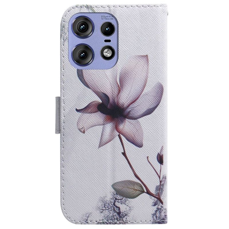 Læder Cover Motorola Edge 50 Pro Telefon Etui Lyserød Blomst