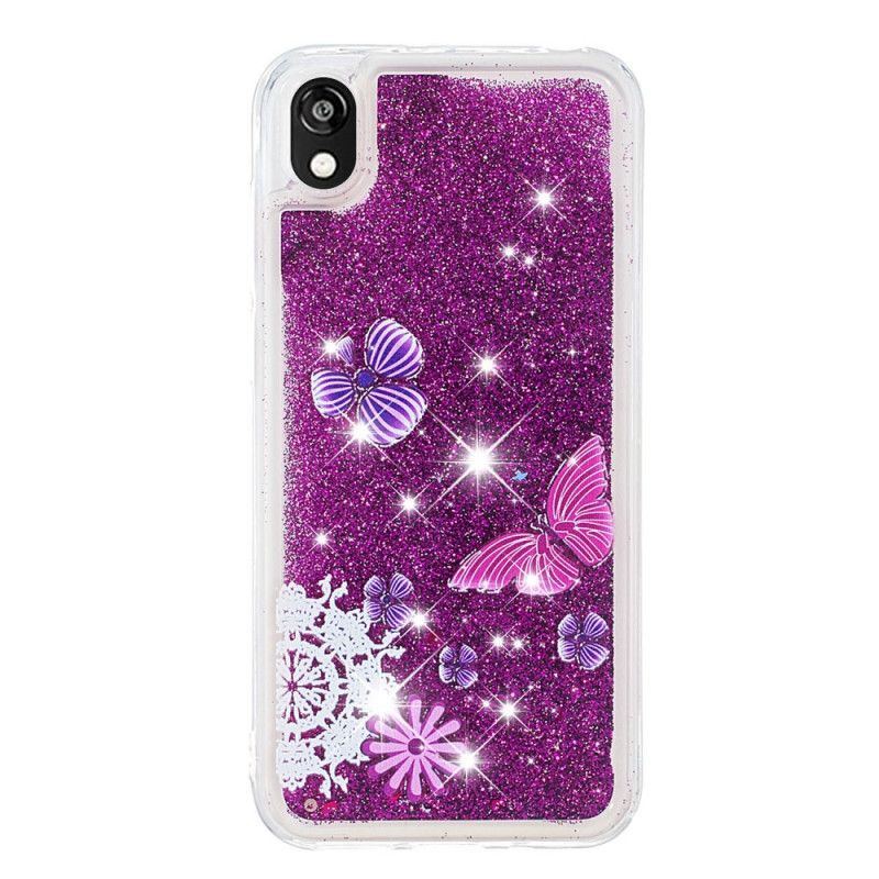 Cover for Huawei Y5 2019 Lyseblå Sommerfugl Galskab Glitter