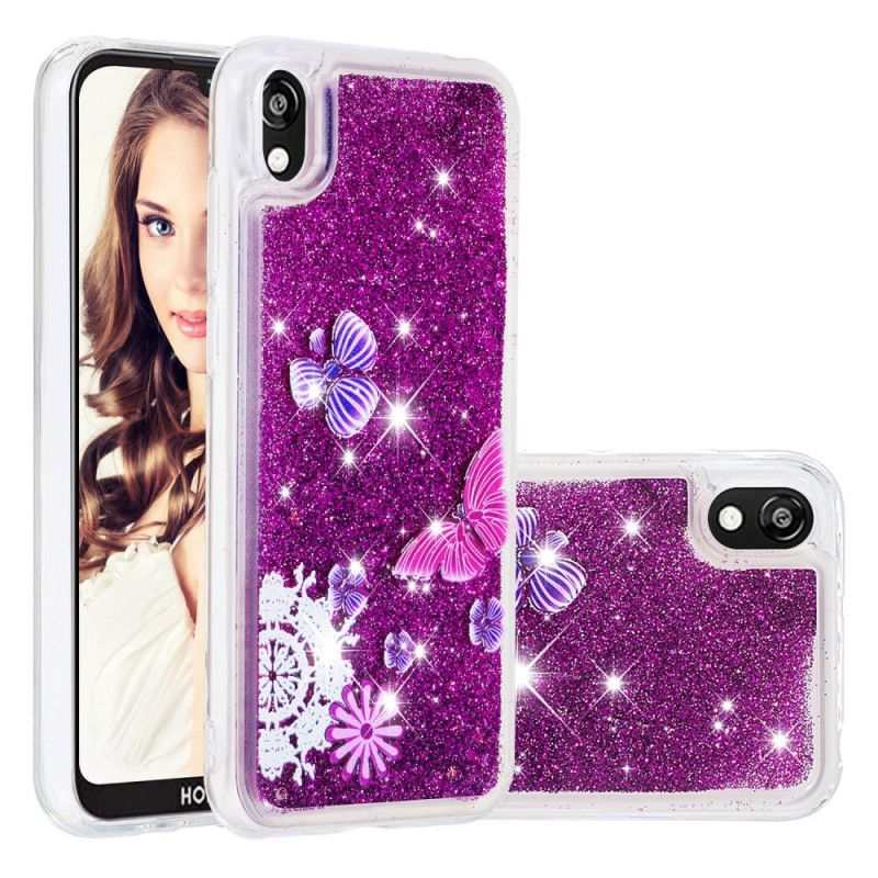 Cover for Huawei Y5 2019 Lyseblå Sommerfugl Galskab Glitter