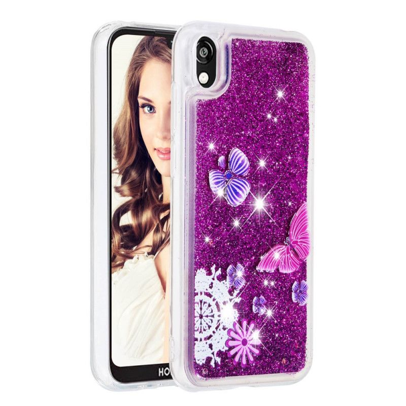 Cover for Huawei Y5 2019 Lyseblå Sommerfugl Galskab Glitter